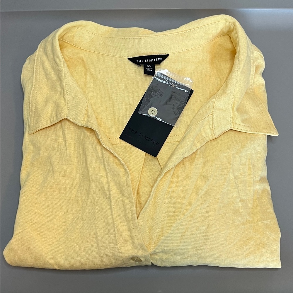 The Limited Linen Blend Casual Button Down Shirt Yellow Size 3X NWT *Flaw